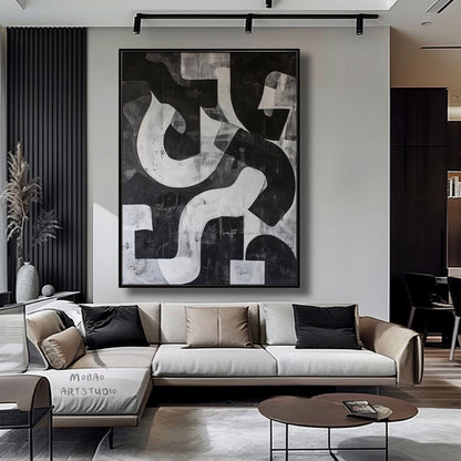 Modern Textured Wall Art Large Black Wall Art Black And Gray Abstract Minimal Painting Black Contemporary Abstract Art for Living Room