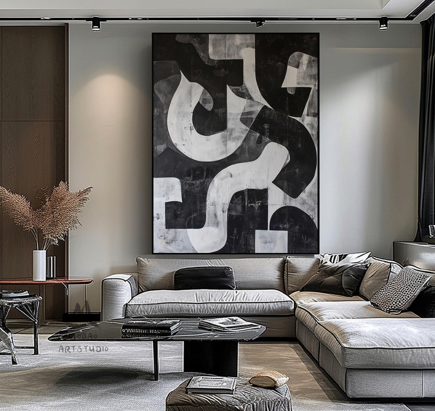 Modern Textured Wall Art Large Black Wall Art Black And Gray Abstract Minimal Painting Black Contemporary Abstract Art for Living Room