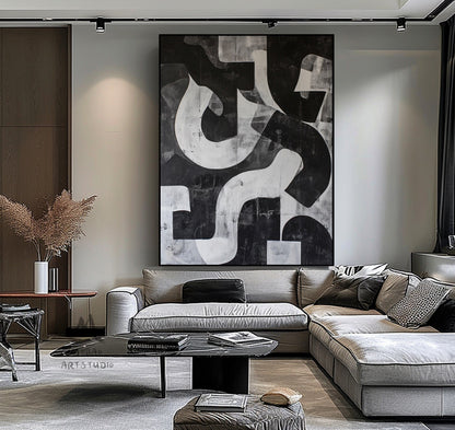 Modern Textured Wall Art Large Black Wall Art Black And Gray Abstract Minimal Painting Black Contemporary Abstract Art for Living Room