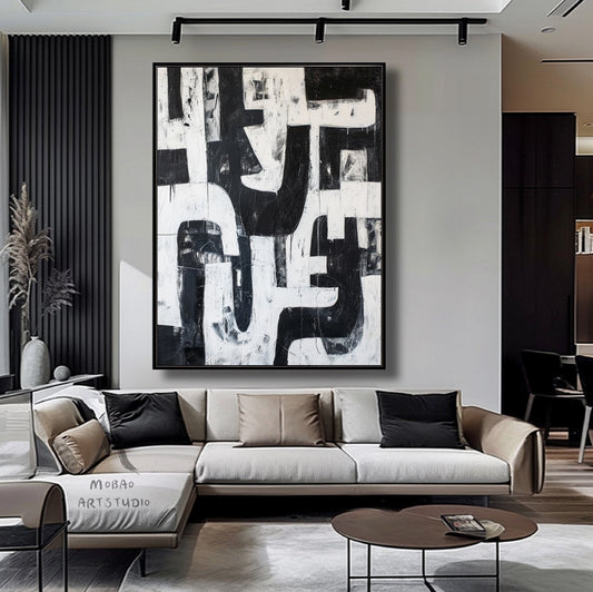 White Wabi Sabi Wall Art Black White Abstract Painting Large Black Minimalist Wall Art White Textured Canvas Painting Neutral Wall Art Decor