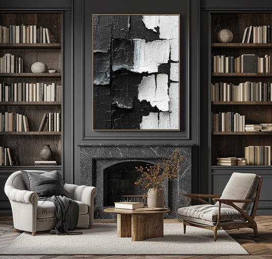 White 3D Textured Painting Black and White Abstract Painting Black 3D Textured Painting White Minimalist Painting Modern Wall Art Decor