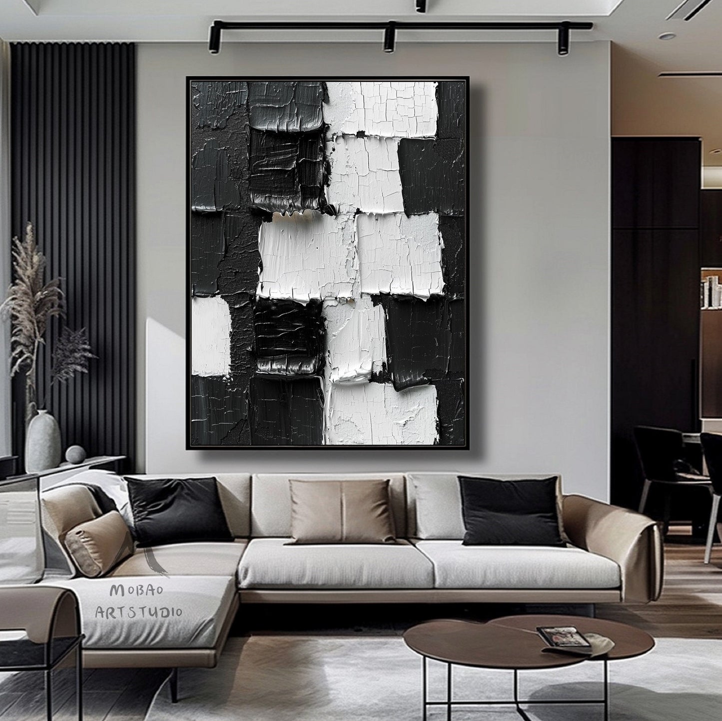 Large White 3D Textured Painting Black White Abstract Painting Black 3D Textured Painting White Minimalist Painting Modern Wall Art Decor
