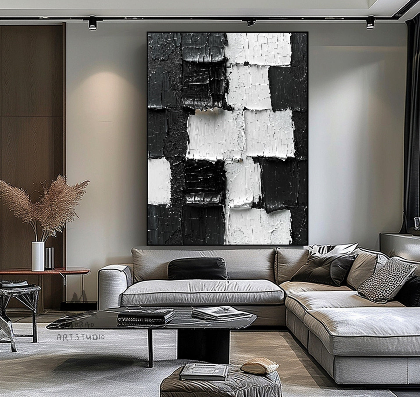Large White 3D Textured Painting Black White Abstract Painting Black 3D Textured Painting White Minimalist Painting Modern Wall Art Decor