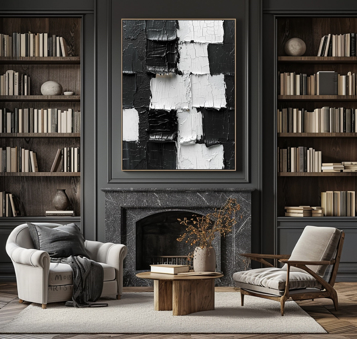 Large White 3D Textured Painting Black White Abstract Painting Black 3D Textured Painting White Minimalist Painting Modern Wall Art Decor