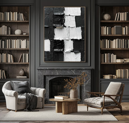 Large White 3D Textured Painting Black White Abstract Painting Black 3D Textured Painting White Minimalist Painting Modern Wall Art Decor