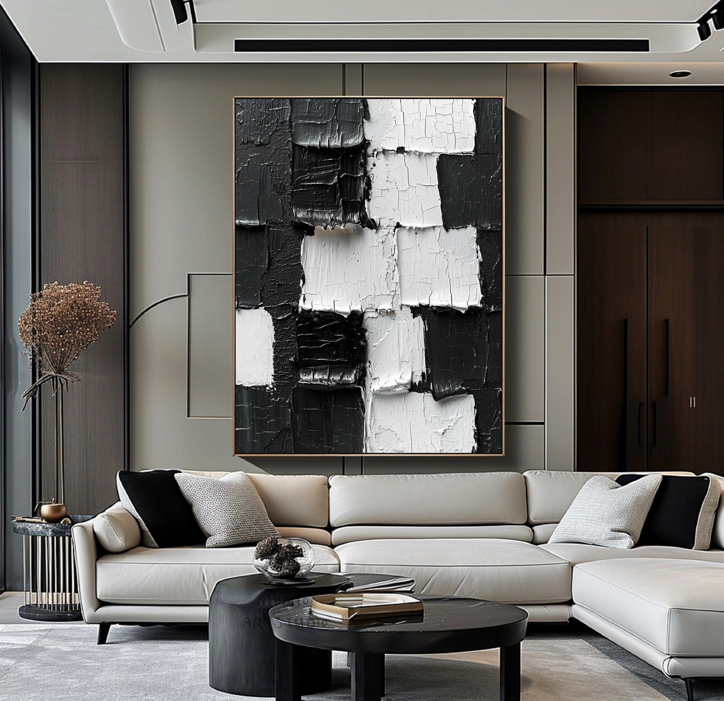 Large White 3D Textured Painting Black White Abstract Painting Black 3D Textured Painting White Minimalist Painting Modern Wall Art Decor