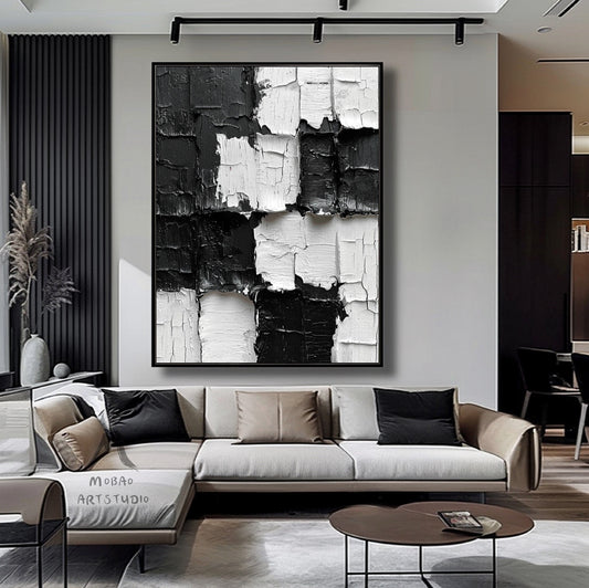 Large Textured Wall Art White 3D Canvas Painting White 3D Textured Wall Art Black 3D Textured Painting White Minimalist Art Modern Wall Art