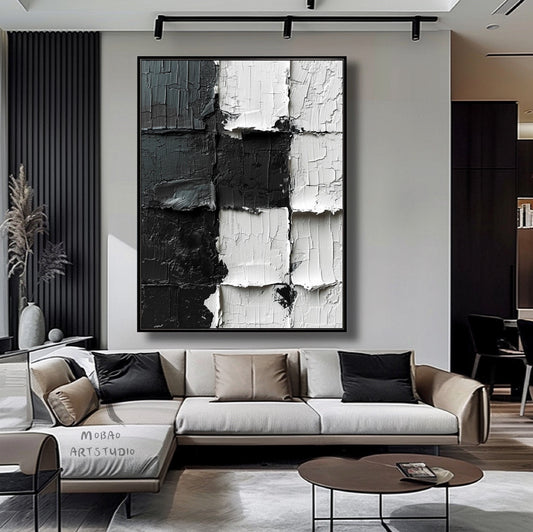 Black 3D Textured Painting White 3D Textured Painting White Minimalist Painting Black and White Abstract Painting Modern Wall Art Decor