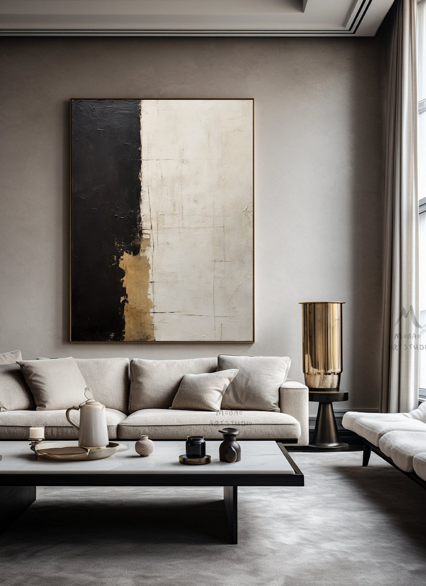 Boho Wall Art Black Minimalist Painting Beige Wall Art Wabi Sabi Wall Art Neutral Canvas Wall Art Brown Abstract Art Beige Abstract Painting