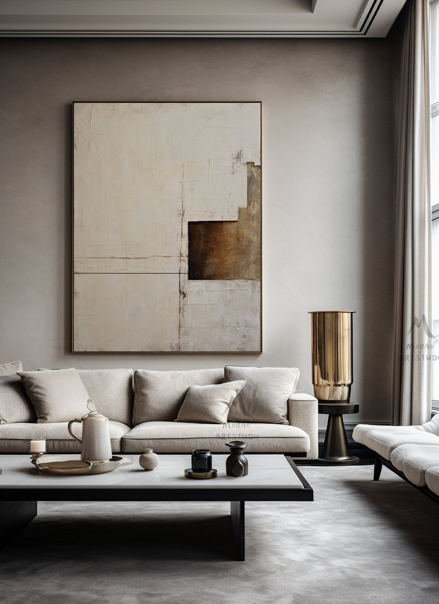 Beige Canvas Painting Wabi Sabi Wall Art Beige Wall Art Boho Wall Art Neutral Wall Art Brown Abstract Art Boho Wall Art Decor