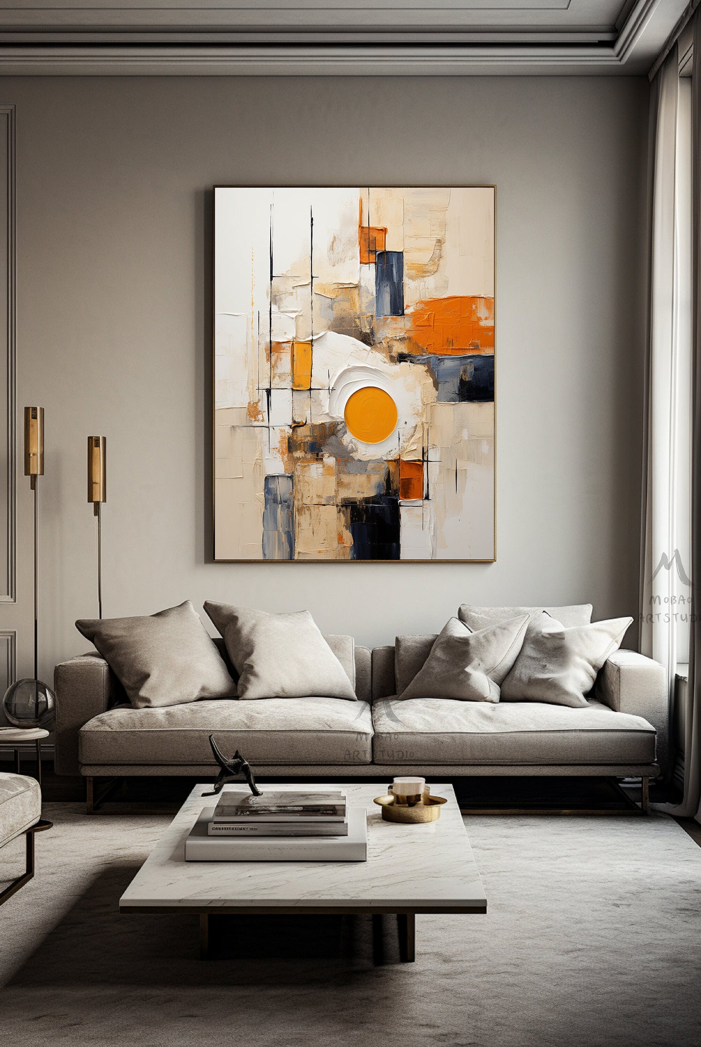 Beige Canvas Painting Boho Wall Art Orange Wall Art Wabi Sabi Wall Art Orange Abstract Art Beige Abstract Painting Neutral Abstract Wall Art
