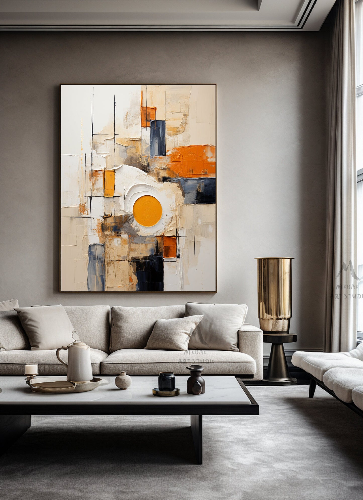 Beige Canvas Painting Boho Wall Art Orange Wall Art Wabi Sabi Wall Art Orange Abstract Art Beige Abstract Painting Neutral Abstract Wall Art