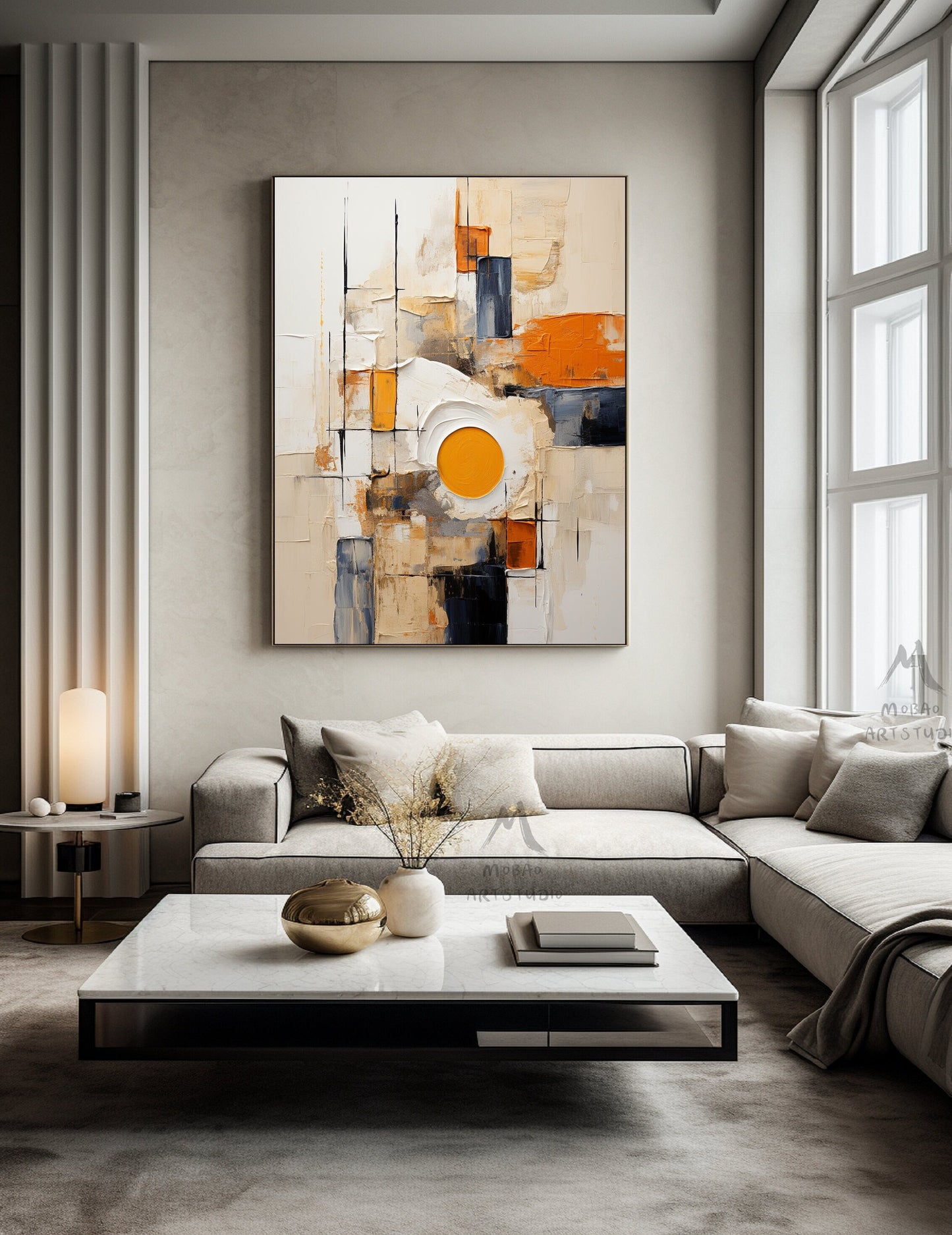 Beige Canvas Painting Boho Wall Art Orange Wall Art Wabi Sabi Wall Art Orange Abstract Art Beige Abstract Painting Neutral Abstract Wall Art