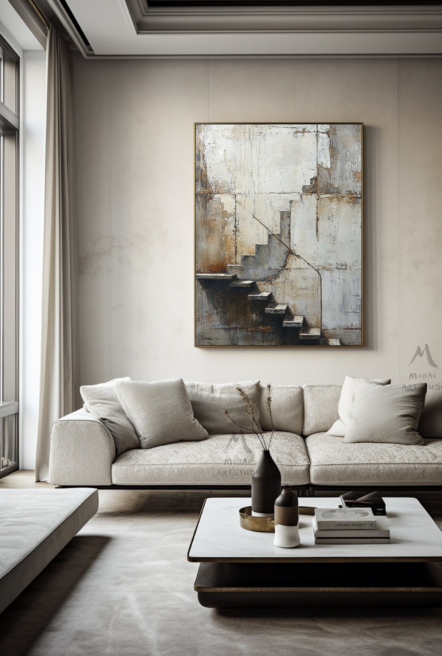 Beige Abstract Painting Boho Wall Art Neutral Canvas Painting Gray Canvas Art Wabi Sabi Wall Art Brown Abstract Art Beige Wall Art #Treppe-5