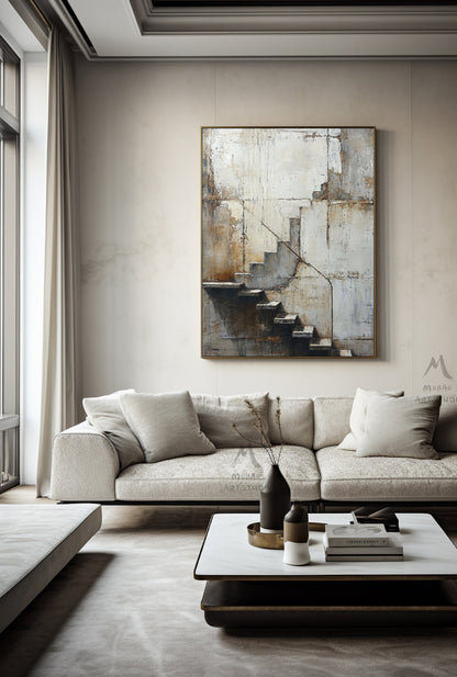Beige Abstract Painting Boho Wall Art Neutral Canvas Painting Gray Canvas Art Wabi Sabi Wall Art Brown Abstract Art Beige Wall Art #Treppe-5