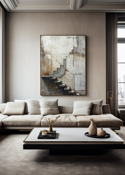 Beige Abstract Painting Boho Wall Art Neutral Canvas Painting Gray Canvas Art Wabi Sabi Wall Art Brown Abstract Art Beige Wall Art #Treppe-5
