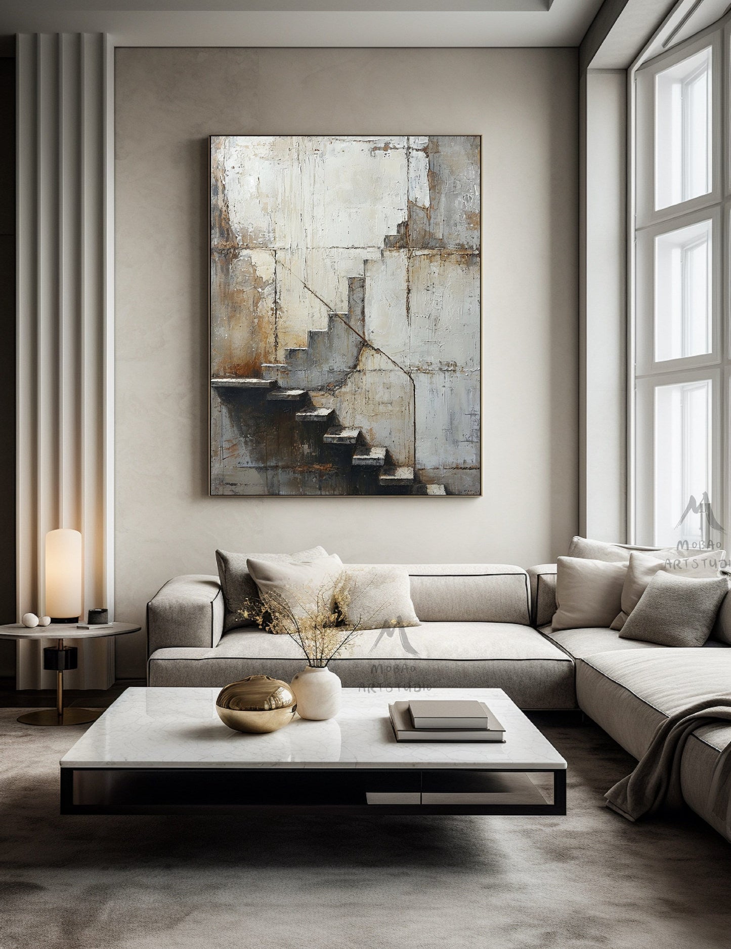 Beige Abstract Painting Boho Wall Art Neutral Canvas Painting Gray Canvas Art Wabi Sabi Wall Art Brown Abstract Art Beige Wall Art #Treppe-5