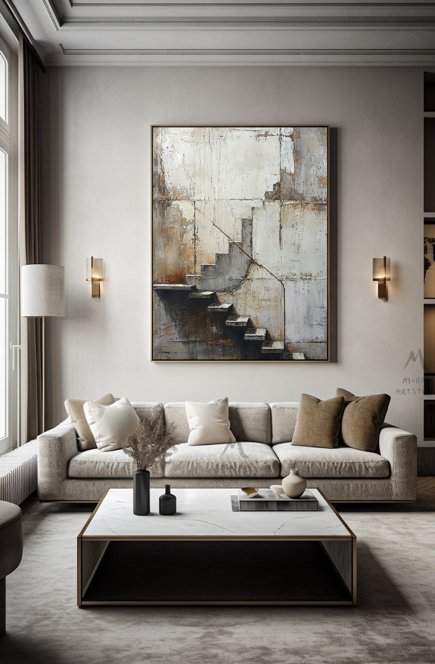 Beige Abstract Painting Boho Wall Art Neutral Canvas Painting Gray Canvas Art Wabi Sabi Wall Art Brown Abstract Art Beige Wall Art #Treppe-5