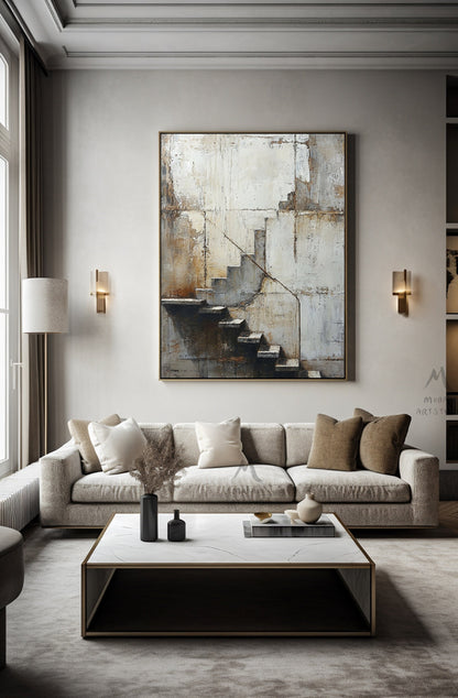 Beige Abstract Painting Boho Wall Art Neutral Canvas Painting Gray Canvas Art Wabi Sabi Wall Art Brown Abstract Art Beige Wall Art #Treppe-5