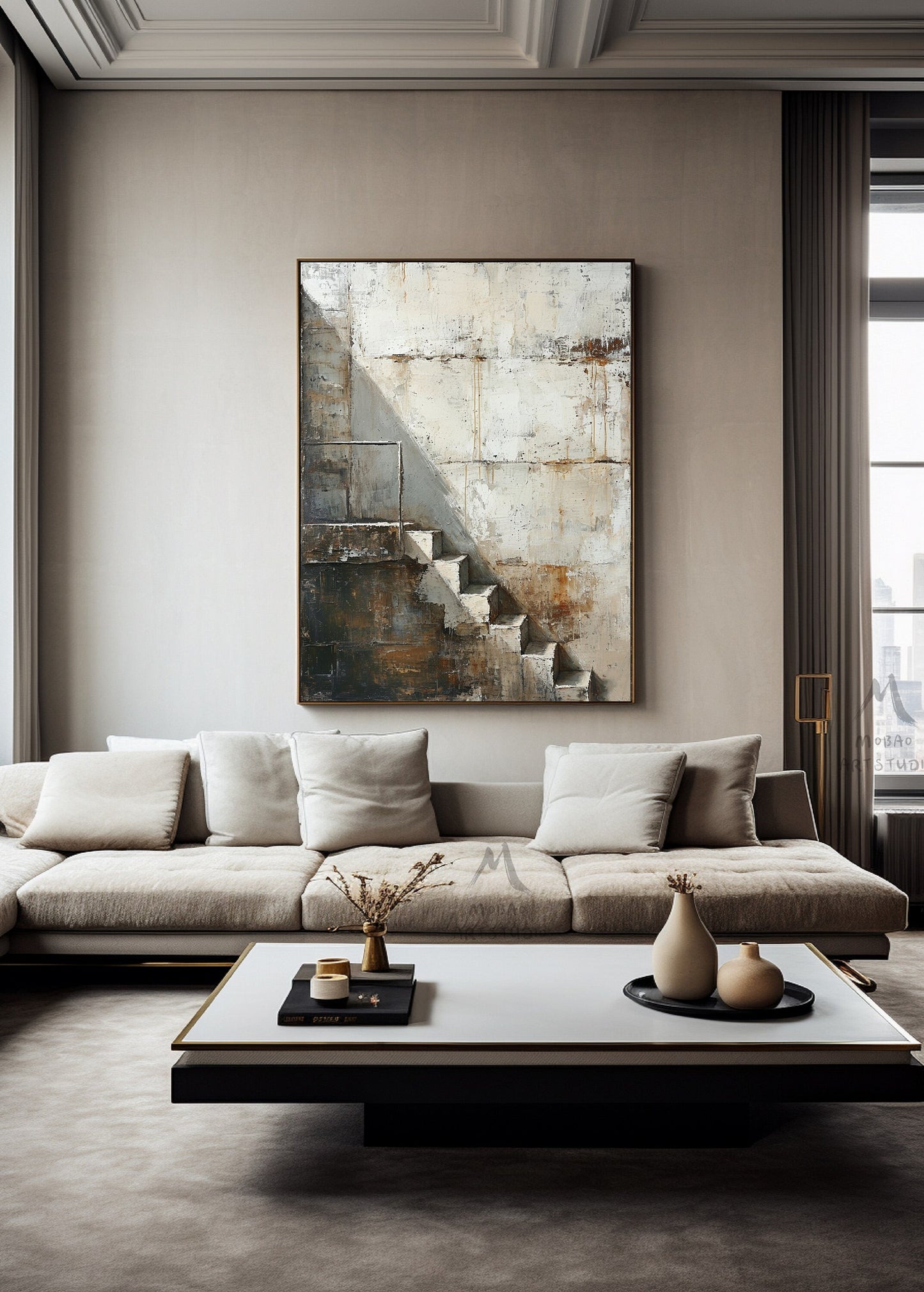 Beige Abstract Painting Boho Wall Art Neutral Wall Art Wabi Sabi Wall Art Gray Canvas Painting Brown Abstract Art Beige Wall Art #Treppe-3