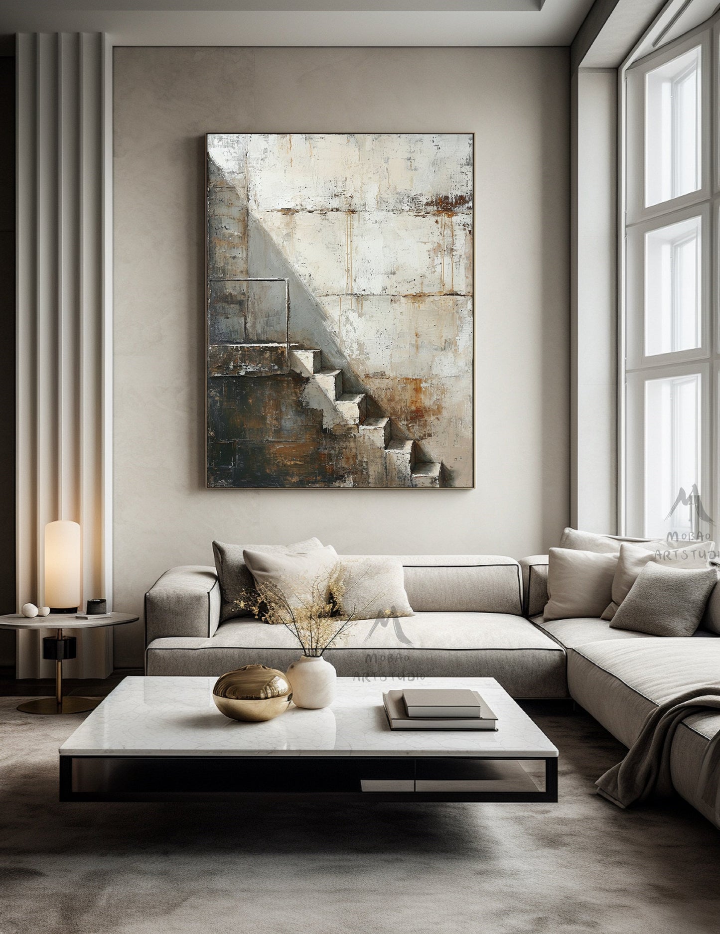 Beige Abstract Painting Boho Wall Art Neutral Wall Art Wabi Sabi Wall Art Gray Canvas Painting Brown Abstract Art Beige Wall Art #Treppe-3