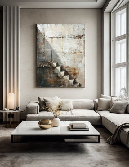 Beige Abstract Painting Boho Wall Art Neutral Wall Art Wabi Sabi Wall Art Gray Canvas Painting Brown Abstract Art Beige Wall Art #Treppe-3