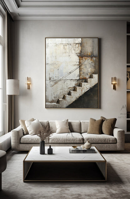 Beige Abstract Painting Gray Canvas Painting Wabi Sabi Wall Art Neutral Canvas Art Boho Wall Art Black Abstract Art Beige Wall Art #Treppe-4