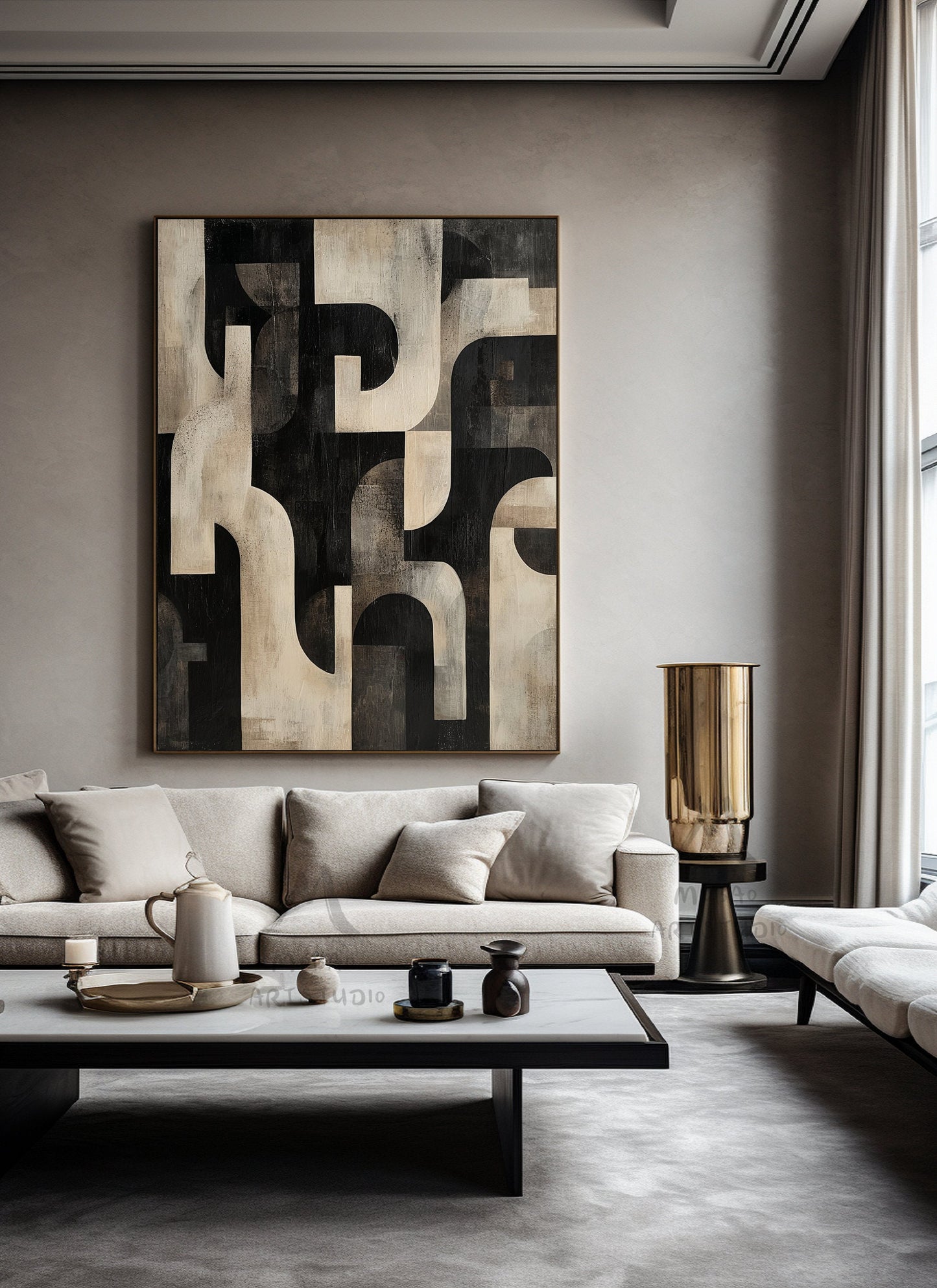 Black Minimalist Art Dark Beige Wabi Sabi Wall Art Beige Canvas Wall Art Black Texture Painting Beige Abstract Wall Art Beige Wall Art