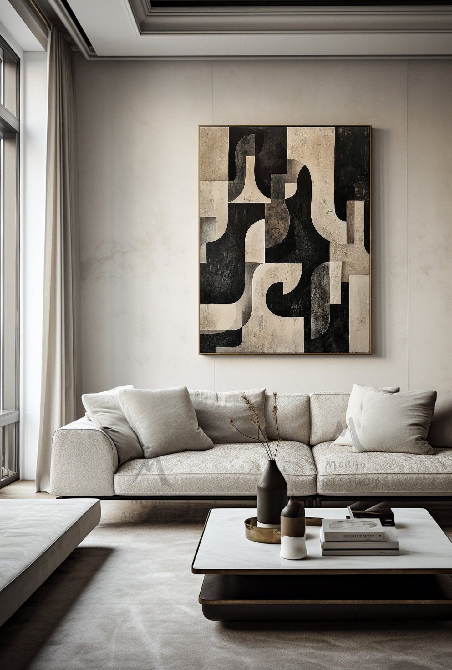 Black Texture Painting Beige Abstract Wall Art Beige Wall Art Dark Beige Wabi Sabi Wall Art Beige Canvas Wall Art Black Minimalist Art