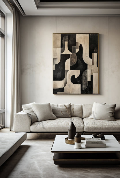 Black Texture Painting Beige Abstract Wall Art Beige Wall Art Dark Beige Wabi Sabi Wall Art Beige Canvas Wall Art Black Minimalist Art