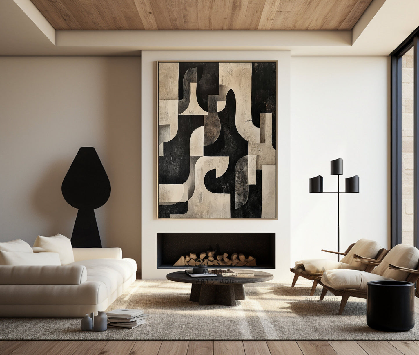 Black Texture Painting Beige Abstract Wall Art Beige Wall Art Dark Beige Wabi Sabi Wall Art Beige Canvas Wall Art Black Minimalist Art