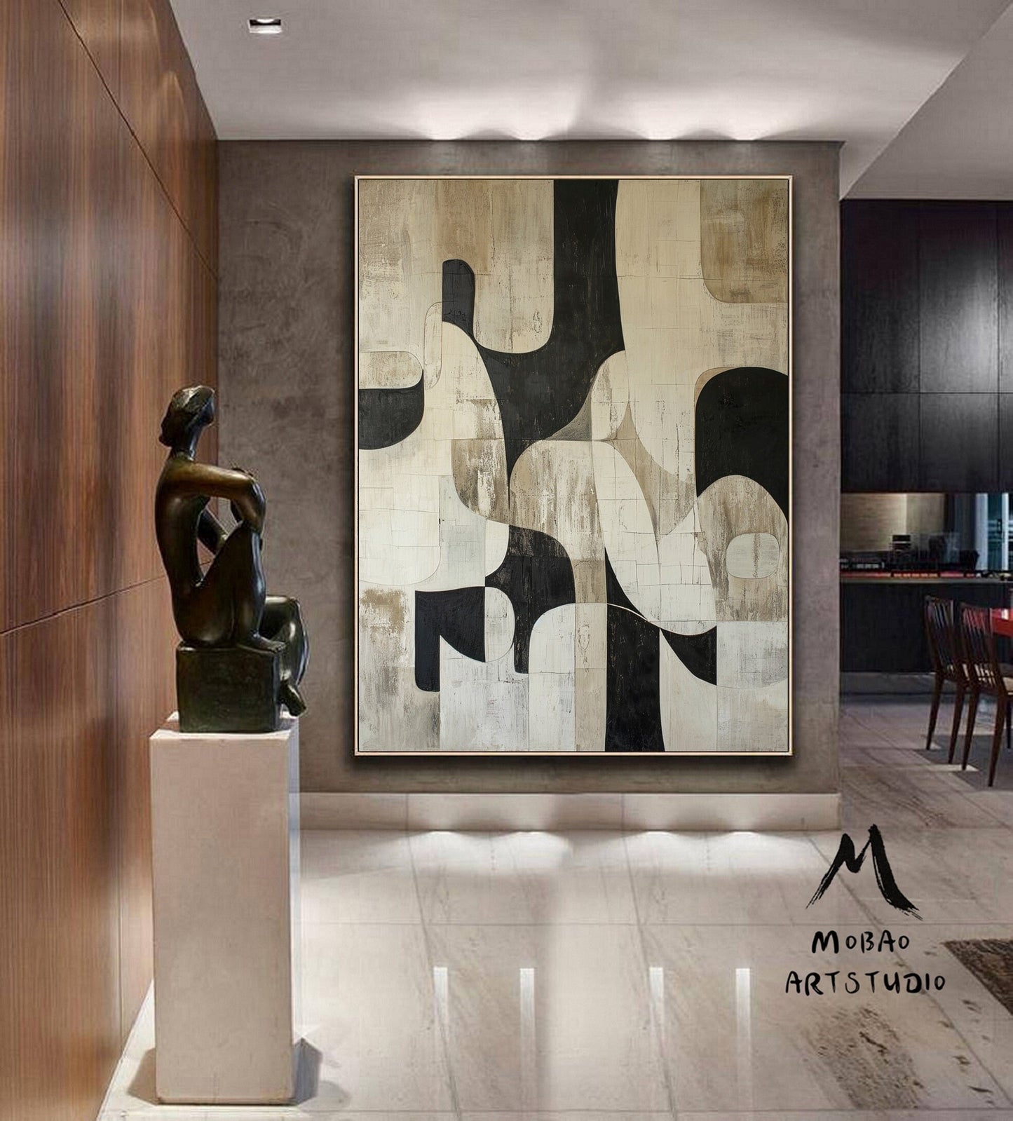 Black Wall Art Wabi Sabi Wall Art Beige Abstract Painting Large Black Minimalist Wall Art Beige Textured Canvas Painting Neutral Wall Decor