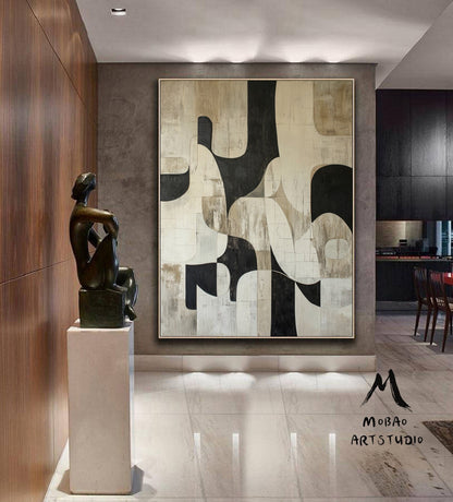 Black Wall Art Wabi Sabi Wall Art Beige Abstract Painting Large Black Minimalist Wall Art Beige Textured Canvas Painting Neutral Wall Decor