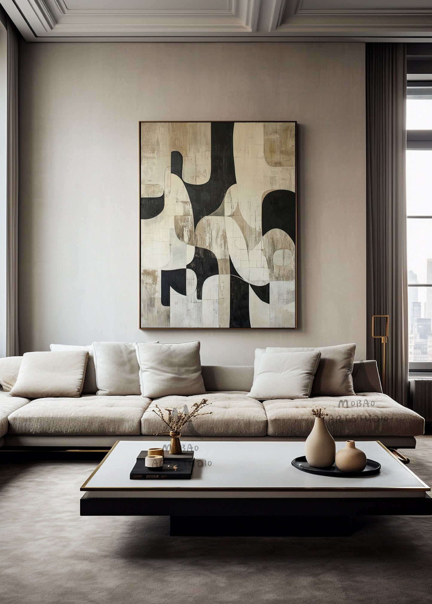 Black Wall Art Wabi Sabi Wall Art Beige Abstract Painting Large Black Minimalist Wall Art Beige Textured Canvas Painting Neutral Wall Decor