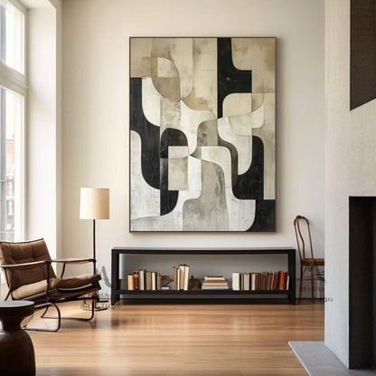 Beige Textured Canvas Painting Black Wall Art Wabi Sabi Wall Art Beige Abstract Painting Large Black Minimalist Wall Art Neutral Wall Decor