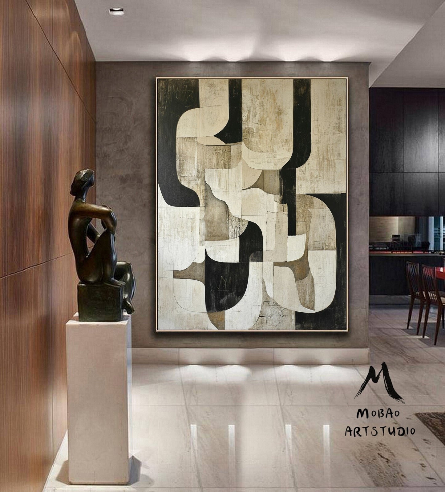 Beige Abstract Painting Beige Textured Canvas Painting Black Wall Art Wabi Sabi Wall Art Large Black Minimalist Wall Art Neutral Wall Decor