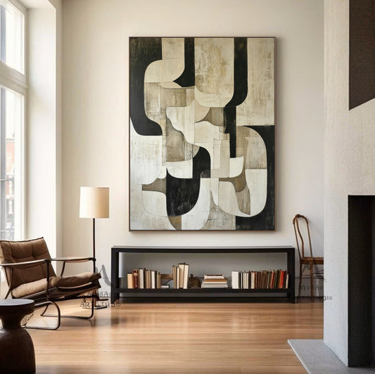 Beige Abstract Painting Beige Textured Canvas Painting Black Wall Art Wabi Sabi Wall Art Large Black Minimalist Wall Art Neutral Wall Decor