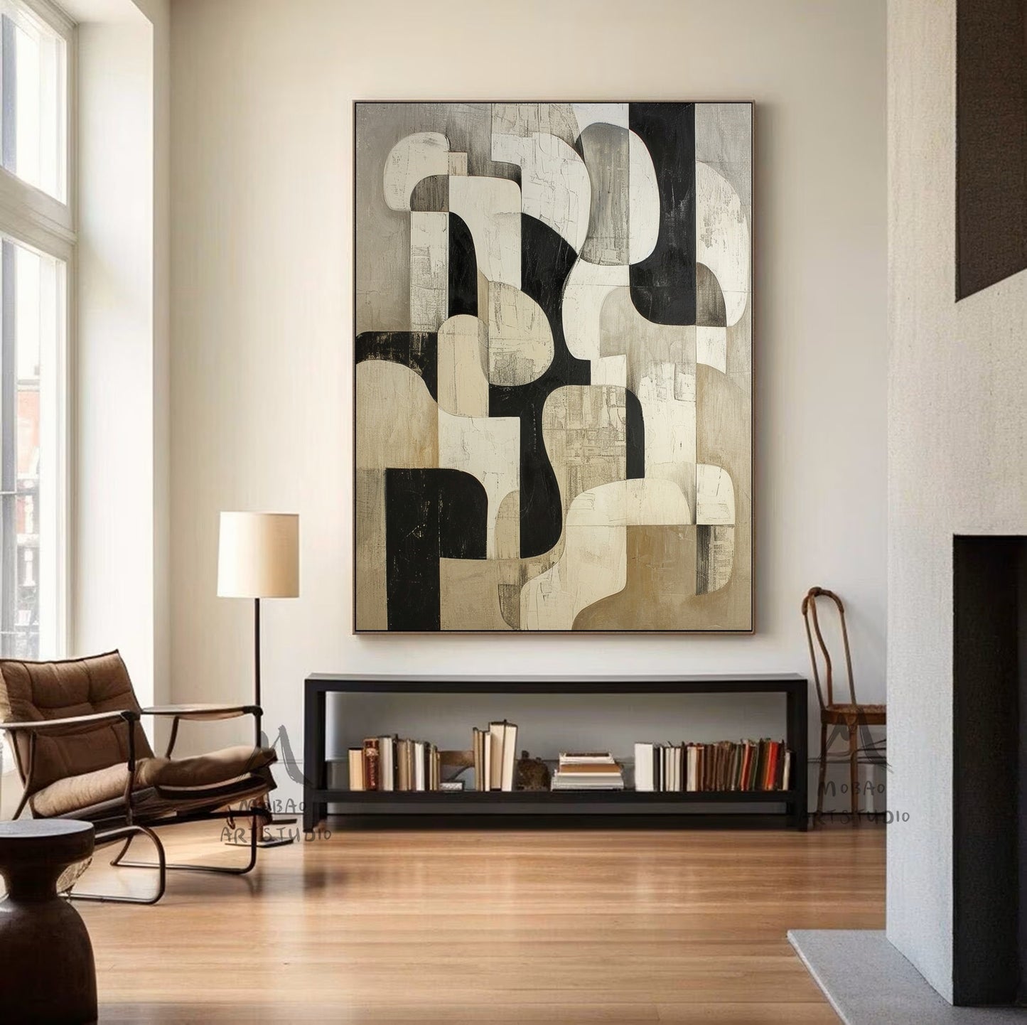 Beige Wabi Sabi Wall Art Black Wall Art Beige Abstract Painting Large Black Minimalist Art Beige Textured Canvas Painting Neutral Wall Decor