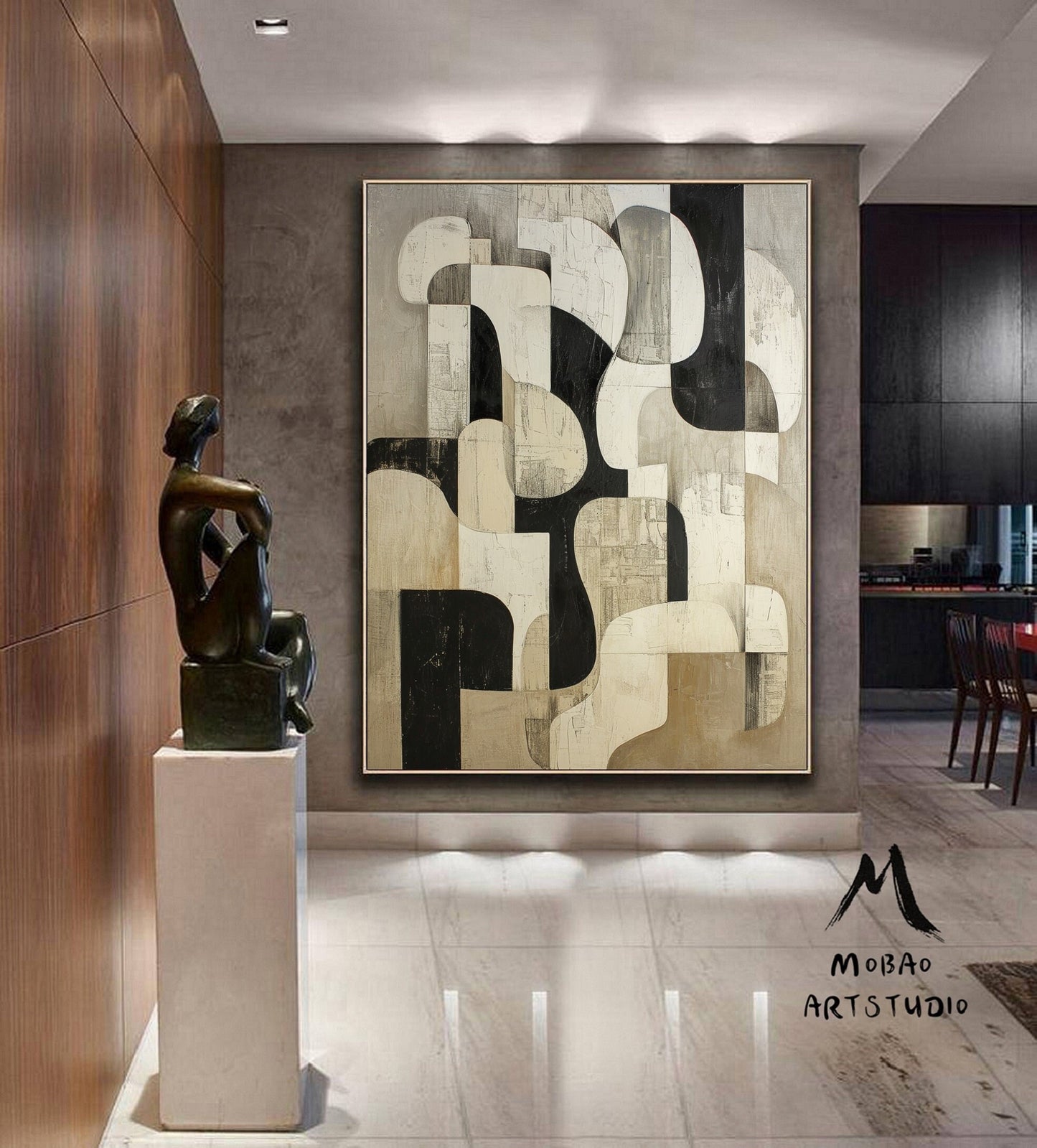 Beige Wabi Sabi Wall Art Black Wall Art Beige Abstract Painting Large Black Minimalist Art Beige Textured Canvas Painting Neutral Wall Decor