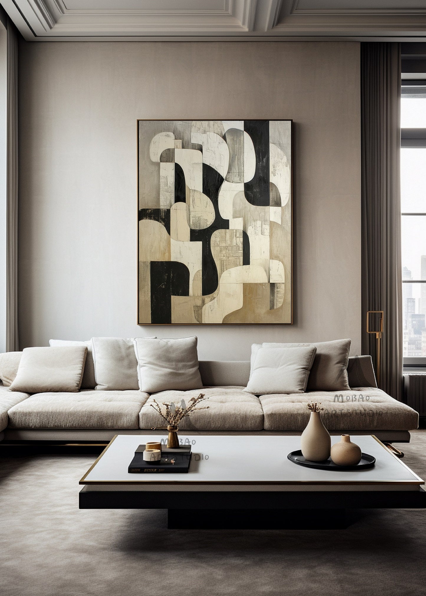 Beige Wabi Sabi Wall Art Black Wall Art Beige Abstract Painting Large Black Minimalist Art Beige Textured Canvas Painting Neutral Wall Decor
