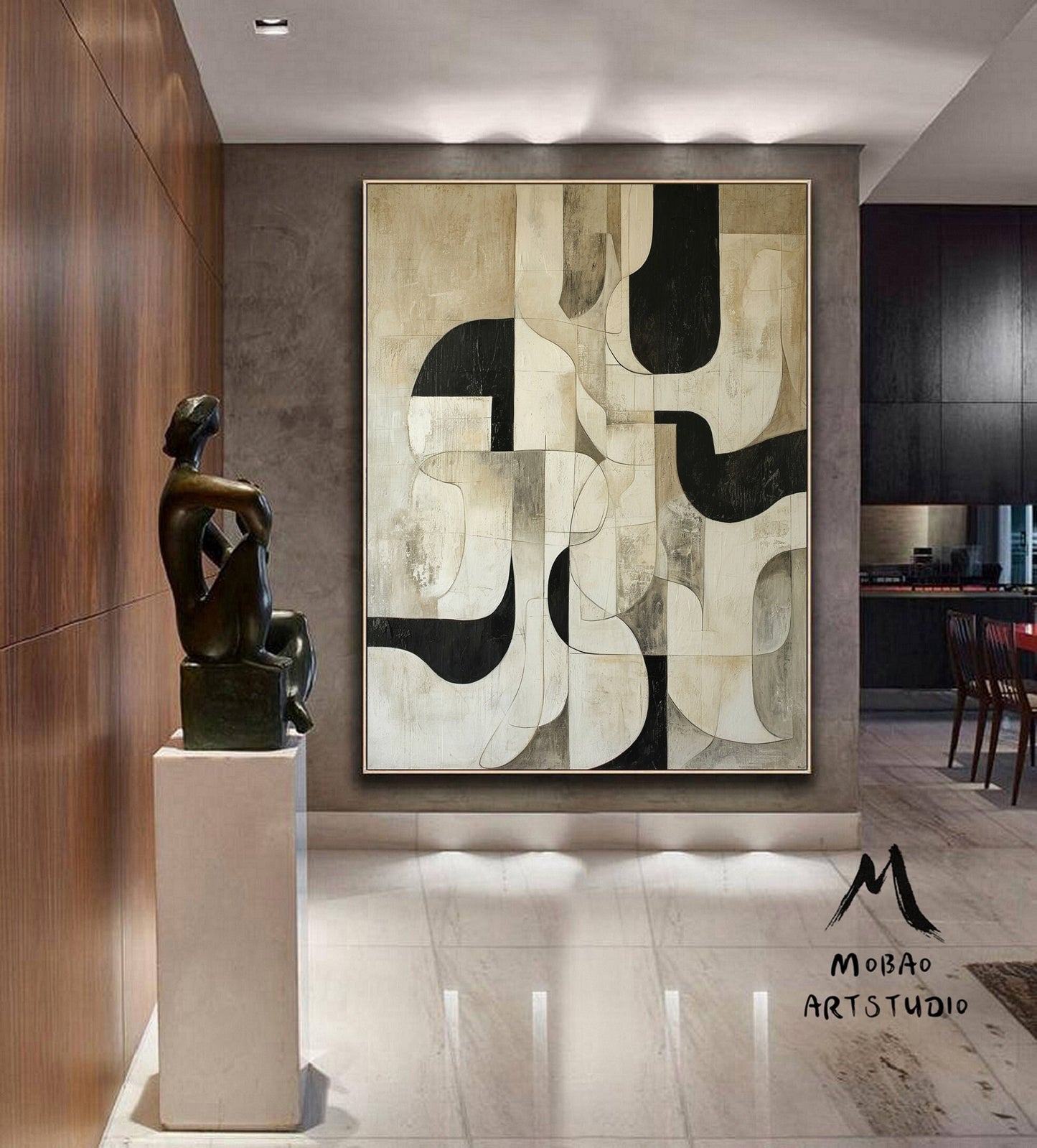 Beige Textured Canvas Painting Black Wall Art Beige Abstract Painting Beige Wabi Sabi Wall Art Large Black Minimalist Art Neutral Wall Decor