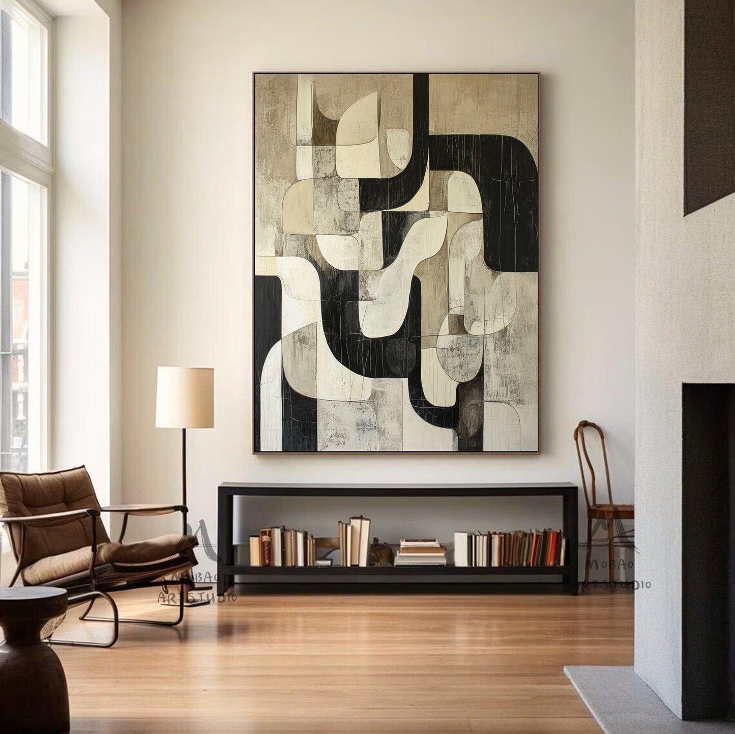 Beige Abstract Painting Black Wall Art Beige Textured Canvas Painting Beige Wabi Sabi Wall Art Large Black Minimalist Art Neutral Wall Decor