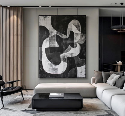 Large Black Wall Art Black And Gray Abstract Minimal Painting on Canvas Modern Textured Wall Art Contemporary Abstract Art for Living Room