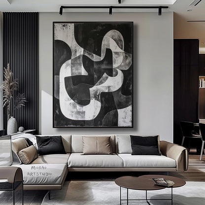 Large Black Wall Art Black And Gray Abstract Minimal Painting on Canvas Modern Textured Wall Art Contemporary Abstract Art for Living Room