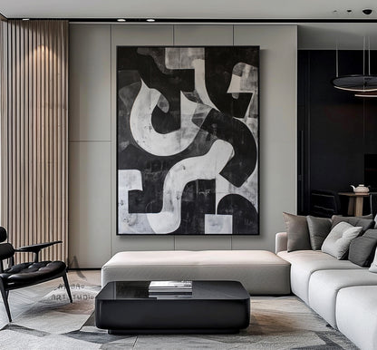 Modern Textured Wall Art Large Black Wall Art Black And Gray Abstract Minimal Painting Black Contemporary Abstract Art for Living Room