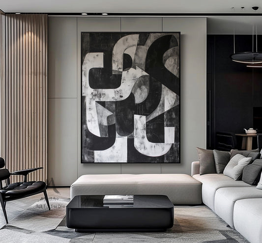 Black Minimalist Painting Black and White Abstract Painting Gray Minimalist Art Modern Wall Art Decor Black Textured Painting On Canvas