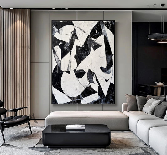 Black Wall Art Black And White Abstract Minimal Painting on Canvas Modern Textured Wall Art Black Contemporary Abstract Art for Living Room