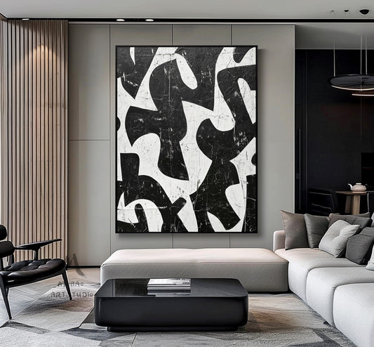 White Textured Canvas Painting Black White Abstract Painting Black Wabi Sabi Wall Art Large Black Minimalist Wall Art Black Wall Art Decor