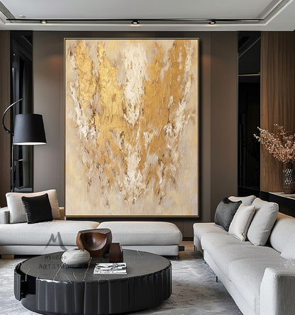 Gold Textured Canvas Painting Beige Textured Art Gold Minimalist Wall Art Beige Abstract Painting Wabi Sabi Wall Art Beige Wall Art Decor
