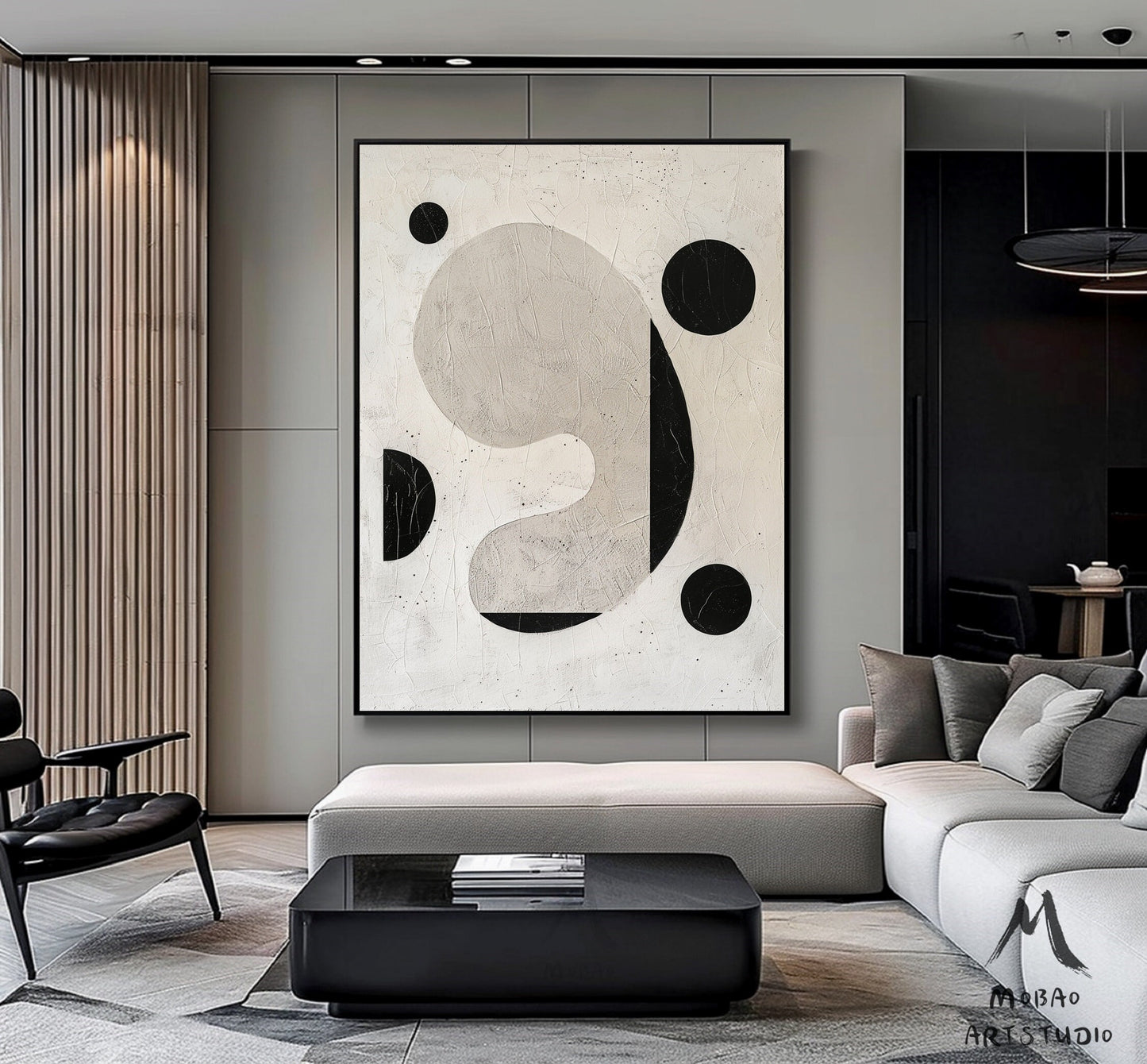 Boho Wall Art Beige Minimalist Painting Wabi-Sabi Wall Art Beige Abstract Painting Black Minimalist Wall Art Beige Textured Canvas Painting